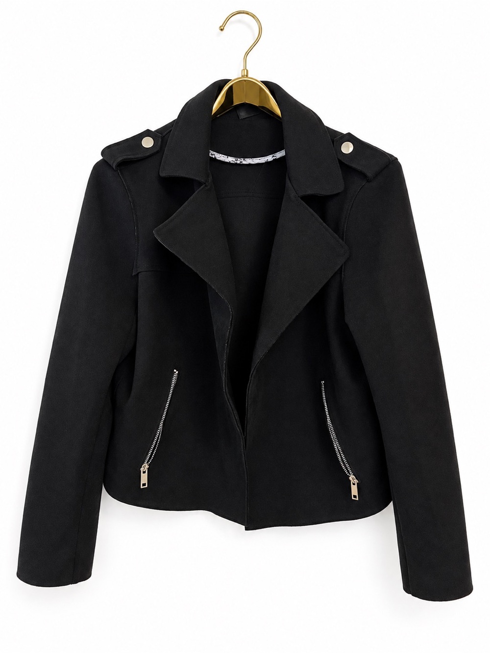Tahari Biker Jacket Black Faux Leather Short Long Sleeve Zip Pockets Women Large